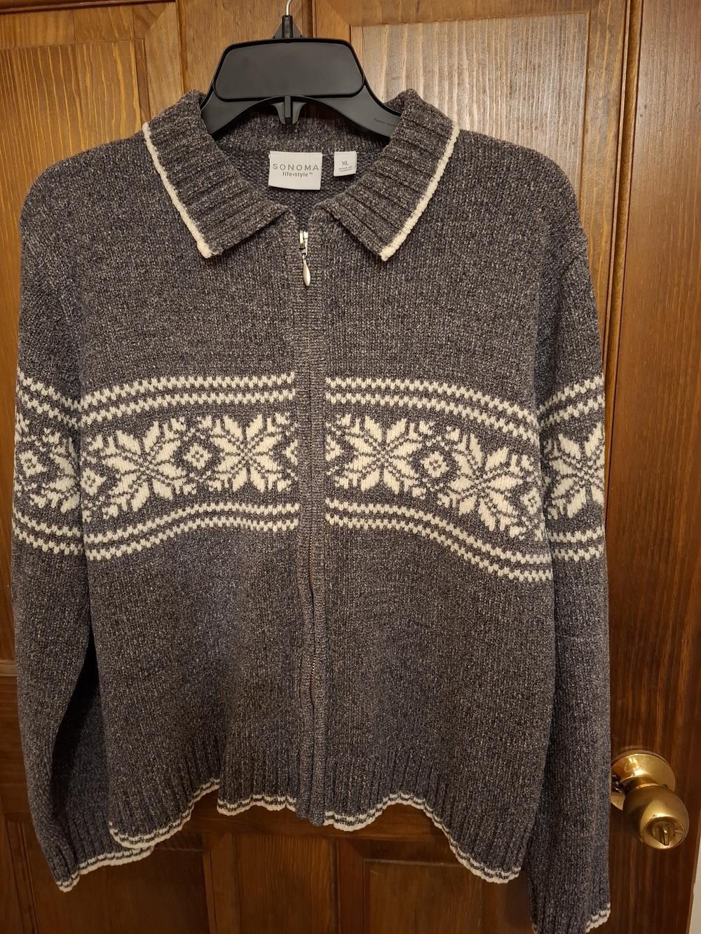 Sonoma Women's Gray Fair Isle Zip-Front Sweater
